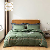 Luxury Satin Bratta Stitch Duvet Cover Set-Green